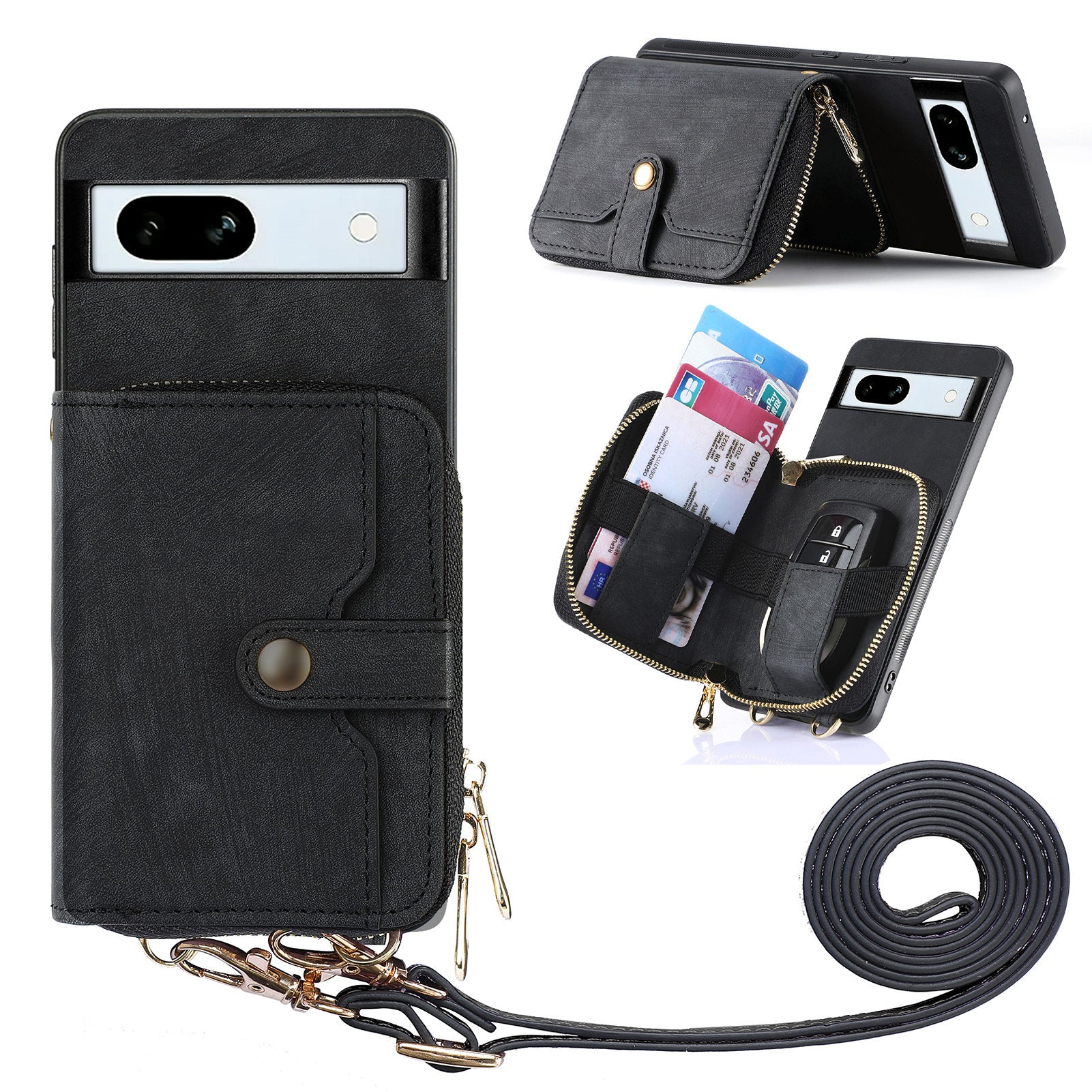 D3 for Google Pixel 7a Phone Case with Shoulder Strap Zipper Wallet Leather+PC+TPU Cover D3 for Google Pixel 7a Phone Case with Shoulder Strap Zipper Wallet Leather+PC+TPU Cover